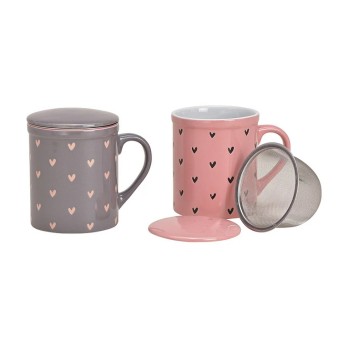 TAZZA CUORE CON SETACC METAL ROSA 340ML